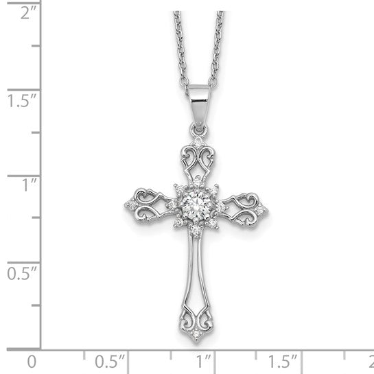 Sterling Silver Fancy CZ Cross Necklace