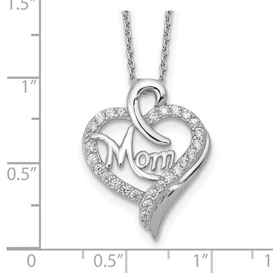 Sterling Silver CZ Heart Mom Necklace