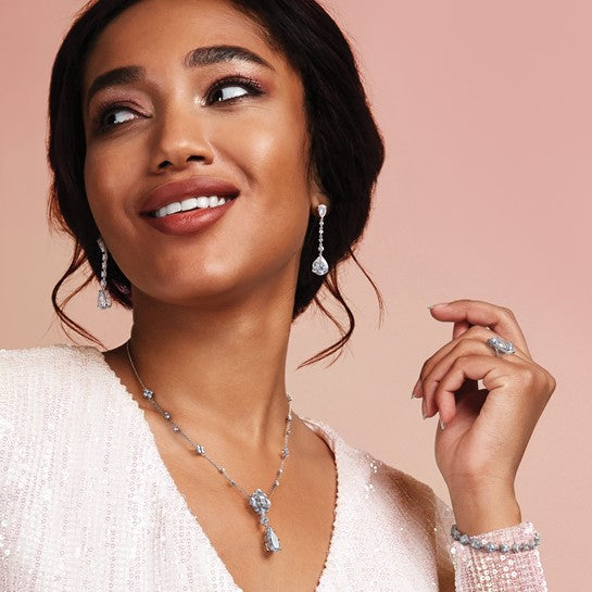 Sterling Silver Rhodium-Plated CZ Teardrop Dangle Earrings