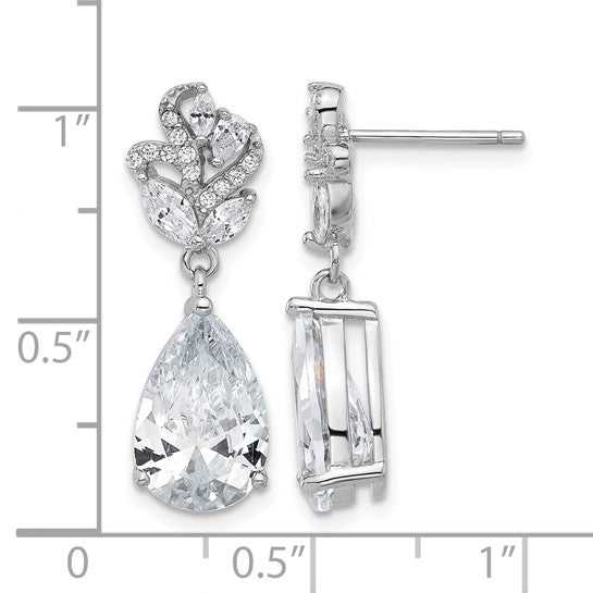 Sterling Silver Rhodium Plated Pear-Shaped CZ Dangle Earrings