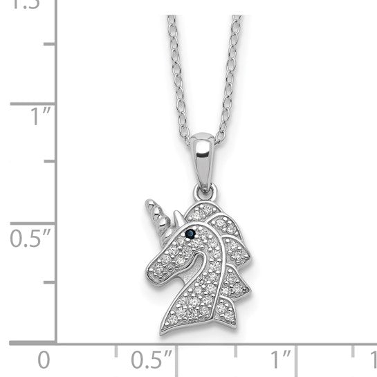 Sterling Silver Black & White CZ Unicorn Necklace