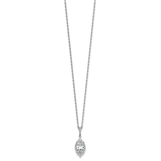 Sterling Silver Polished Fancy Marquise CZ Halo Necklace