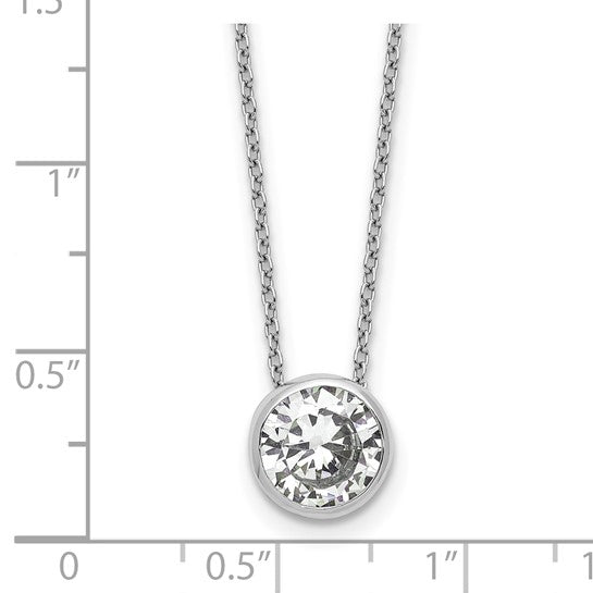 Sterling Silver Rhodium-Plated 9mm Bezel Set Round-Cut CZ Solitaire Necklace
