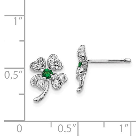 Sterling Silver CZ Four Leaf Clover Post Earrings
