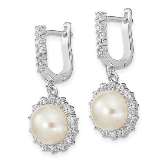 Sterling Silver CZ & Pearl Dangling Earrings