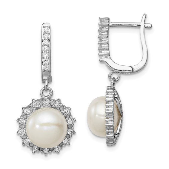 Sterling Silver CZ & Pearl Dangling Earrings