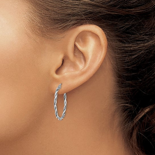 Sterling Silver Antiqued Twisted Hoop Earrings - 30 mm