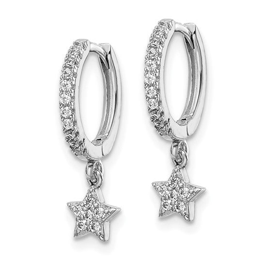 Sterling Silver CZ Dangling Star Huggie Earrings