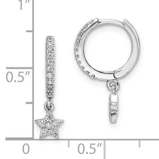 Sterling Silver CZ Dangling Star Huggie Earrings