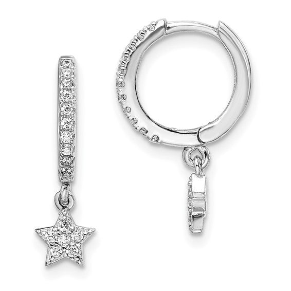 Sterling Silver CZ Dangling Star Huggie Earrings