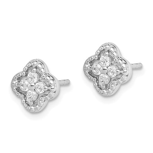 Sterling Silver Rhodium Plated CZ Post Earrings