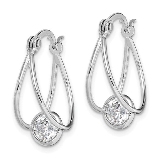 Sterling Silver Rhodium-Plated CZ Double Hoop Earrings