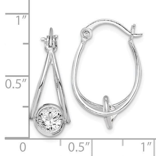 Sterling Silver Rhodium-Plated CZ Double Hoop Earrings