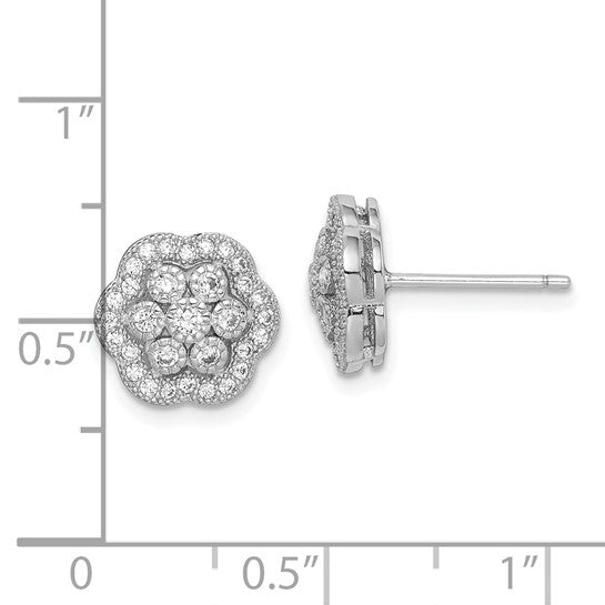 Sterling Silver Round CZ Flower Post Earrings