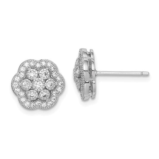 Sterling Silver Round CZ Flower Post Earrings