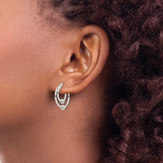 Sterling Silver Double Circle Beaded Hoop Earrings - 17mm