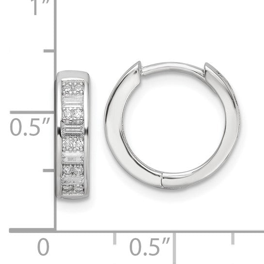 Sterling Silver Rhodium-Plated CZ Hinged Hoop Earrings
