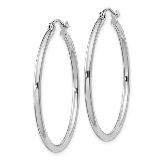 Sterling Silver Rhodium-Plated 2 mm Round Hoop Earrings - 35 mm
