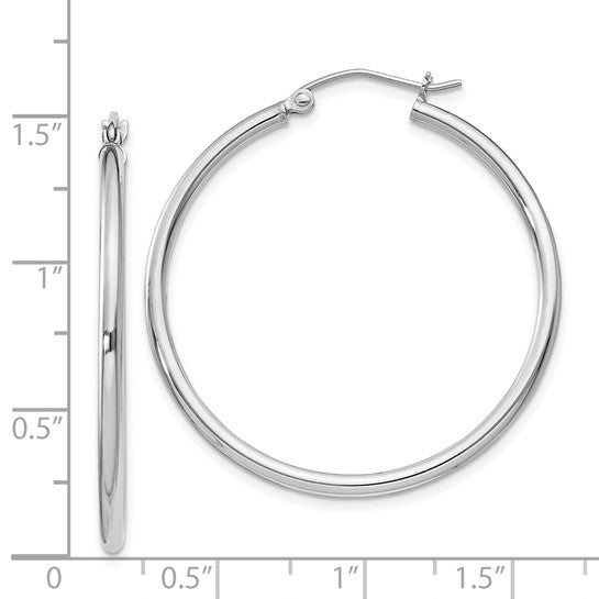 Sterling Silver Rhodium-Plated 2 mm Round Hoop Earrings - 35 mm