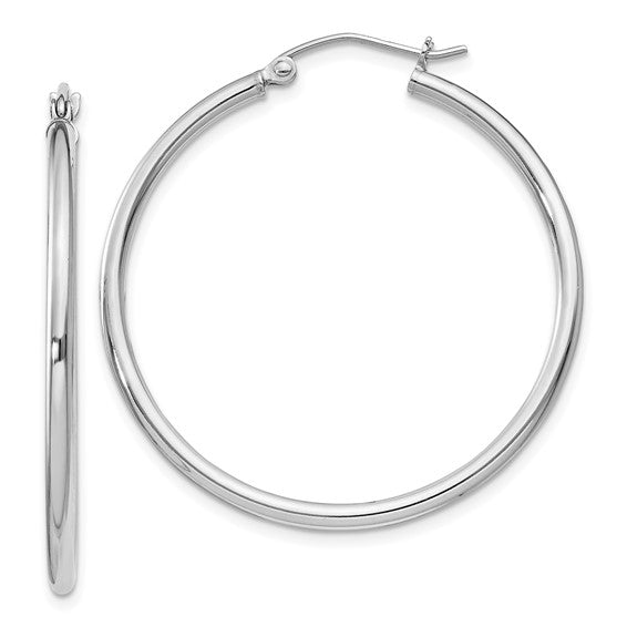 Sterling Silver Rhodium-Plated 2 mm Round Hoop Earrings - 35 mm
