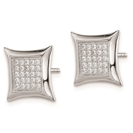 Sterling Silver Polished Pave CZ Square Post Earrings