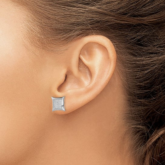 Sterling Silver Polished Pave CZ Square Post Earrings