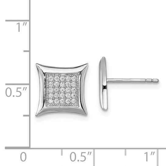 Sterling Silver Polished Pave CZ Square Post Earrings