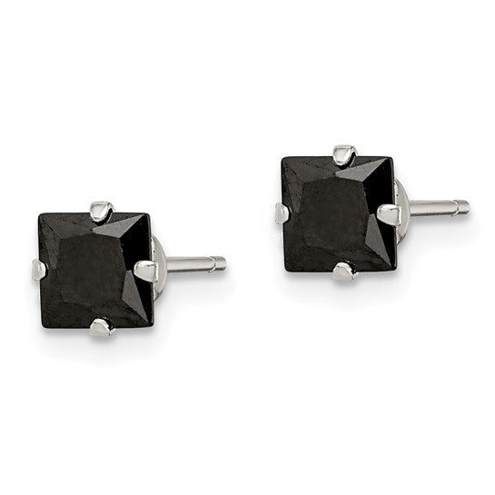 Sterling Silver Black CZ Square Stud & Jacket Post Earrings