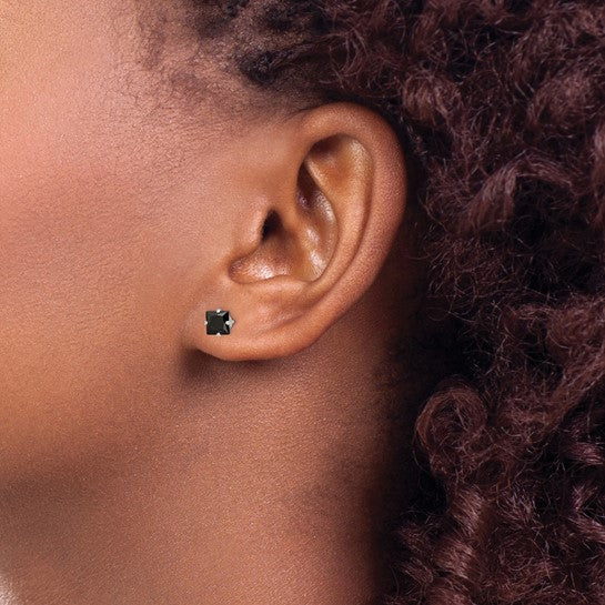 Sterling Silver Black CZ Square Stud & Jacket Post Earrings