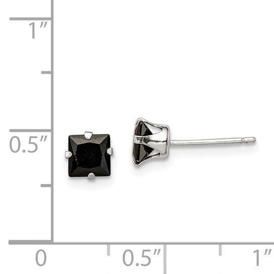 Sterling Silver Black CZ Square Stud & Jacket Post Earrings
