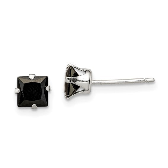 Sterling Silver Black CZ Square Stud & Jacket Post Earrings