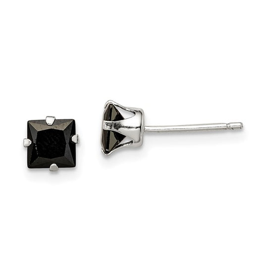 Sterling Silver Black CZ Square Stud & Jacket Post Earrings