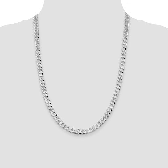 Sterling Silver Rhodium-Plated Beveled Curb Link Chain - 7.00 mm