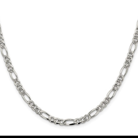 Sterling Silver Pave Flat Figaro Chains - 4.75 mm