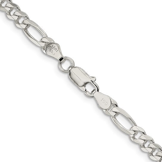 Sterling Silver Pave Flat Figaro Chains - 4.75 mm