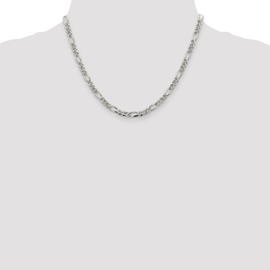 Sterling Silver Pave Flat Figaro Chains - 4.75 mm