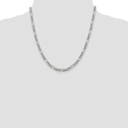 Sterling Silver Pave Flat Figaro Chains - 4.75 mm