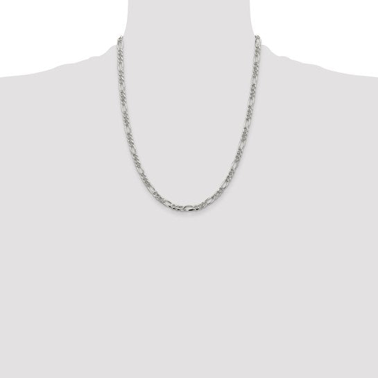 Sterling Silver Pave Flat Figaro Chains - 4.75 mm