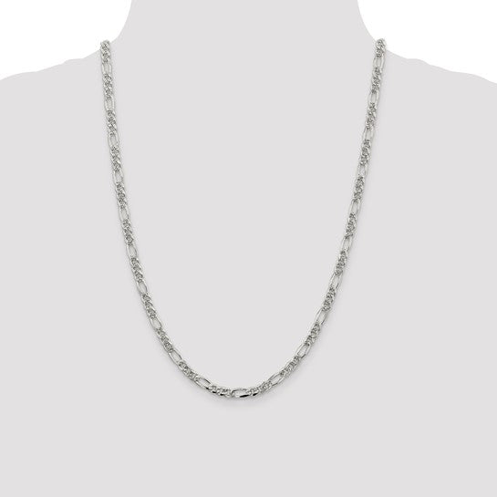 Sterling Silver Pave Flat Figaro Chains - 4.75 mm