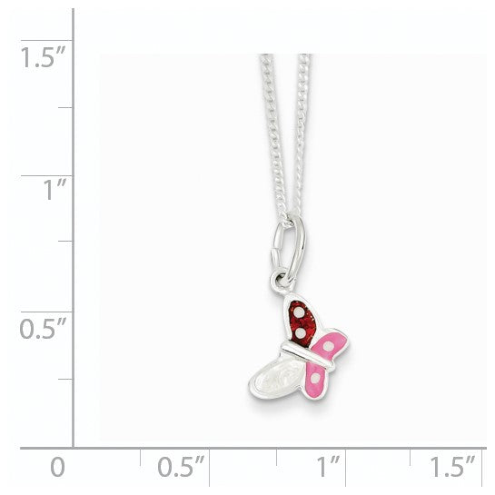 Sterling Silver Enameled Butterfly Charm w/ 14 Inch Chain
