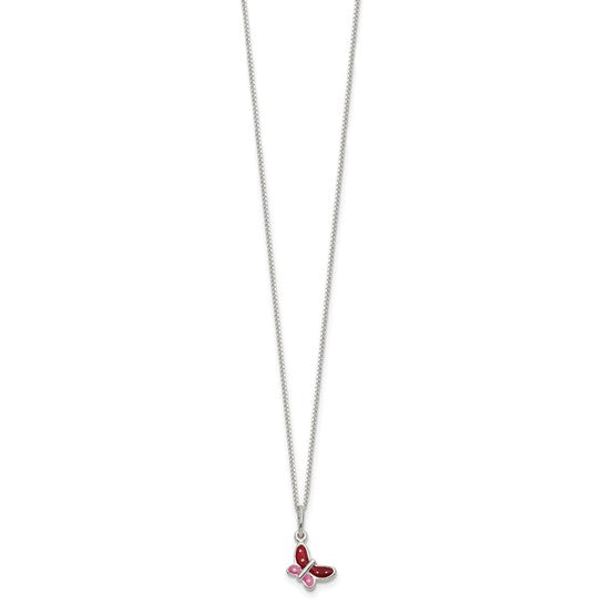Sterling Silver Enameled Butterfly Charm w/ 14 Inch Chain