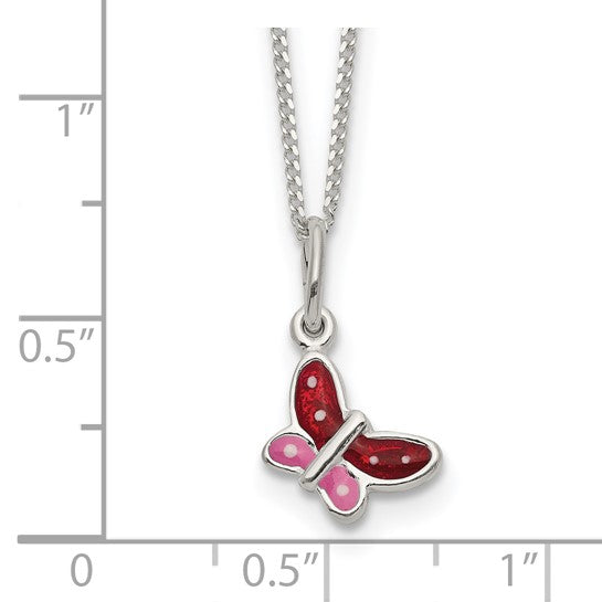 Sterling Silver Enameled Butterfly Charm w/ 14 Inch Chain