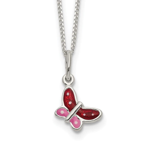 Sterling Silver Enameled Butterfly Charm w/ 14 Inch Chain