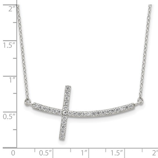 Sterling Silver CZ Sideways Cross Necklace
