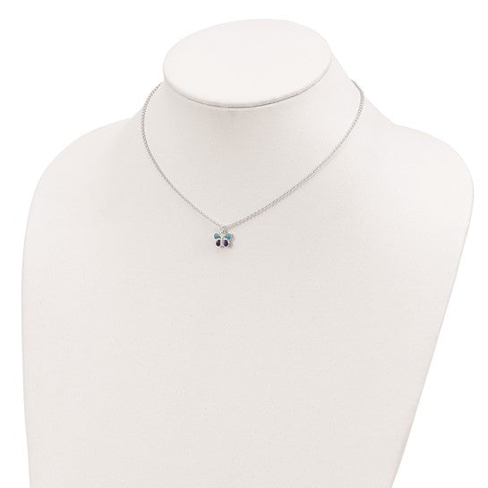 Sterling Silver Blue and Purple Enameled Butterfly Necklace