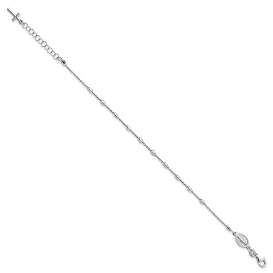 Sterling Silver Beaded Rosary Bracelet 7 Inches w/ 1 Inch Extension