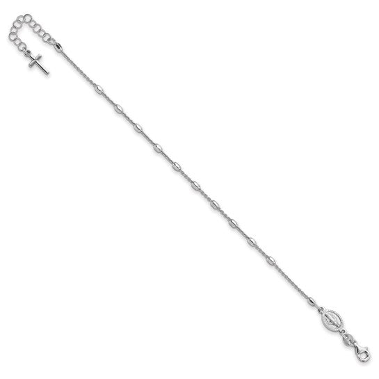 Sterling Silver Beaded Rosary Bracelet 7 Inches w/ 1 Inch Extension