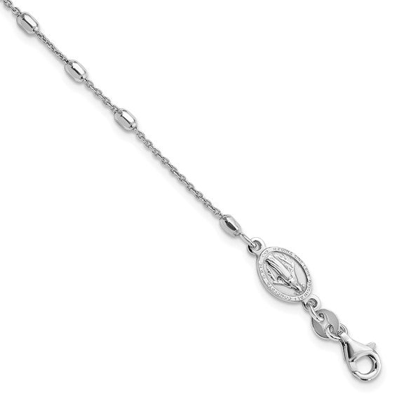 Sterling Silver Beaded Rosary Bracelet 7 Inches w/ 1 Inch Extension