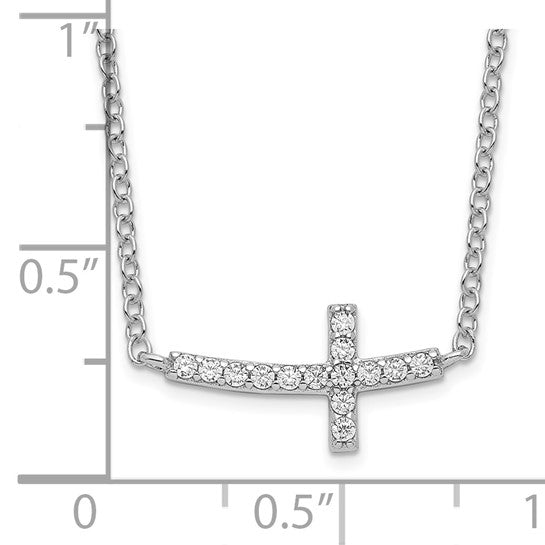 Sterling Silver Rhodium-Plated CZ Sideways Cross Bar Necklace