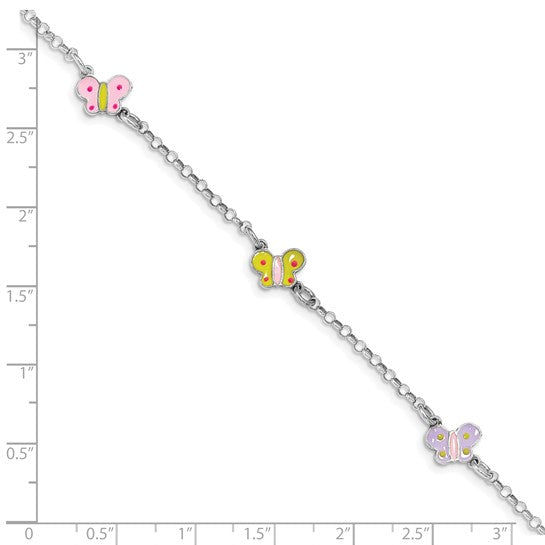 Sterling Silver Children's Enameled Butterfly Bracelet